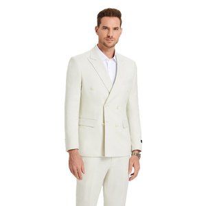Double-Breasted Cream Men’s Suit Jacket — Tailored Formal Blazer